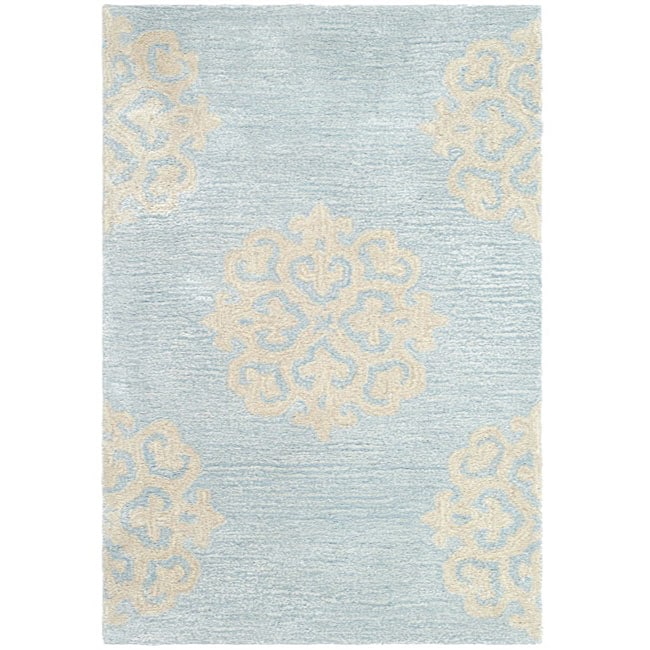 Contemporary Handmade Soho Medallion Light Blue New Zealand Wool Rug (2 X 3)