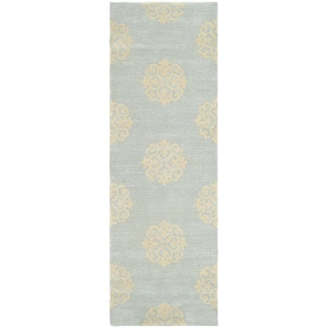 Safavieh Handmade Soho Medallion Light Blue N. Z. Wool Runner Rug - 2'6 x 12'