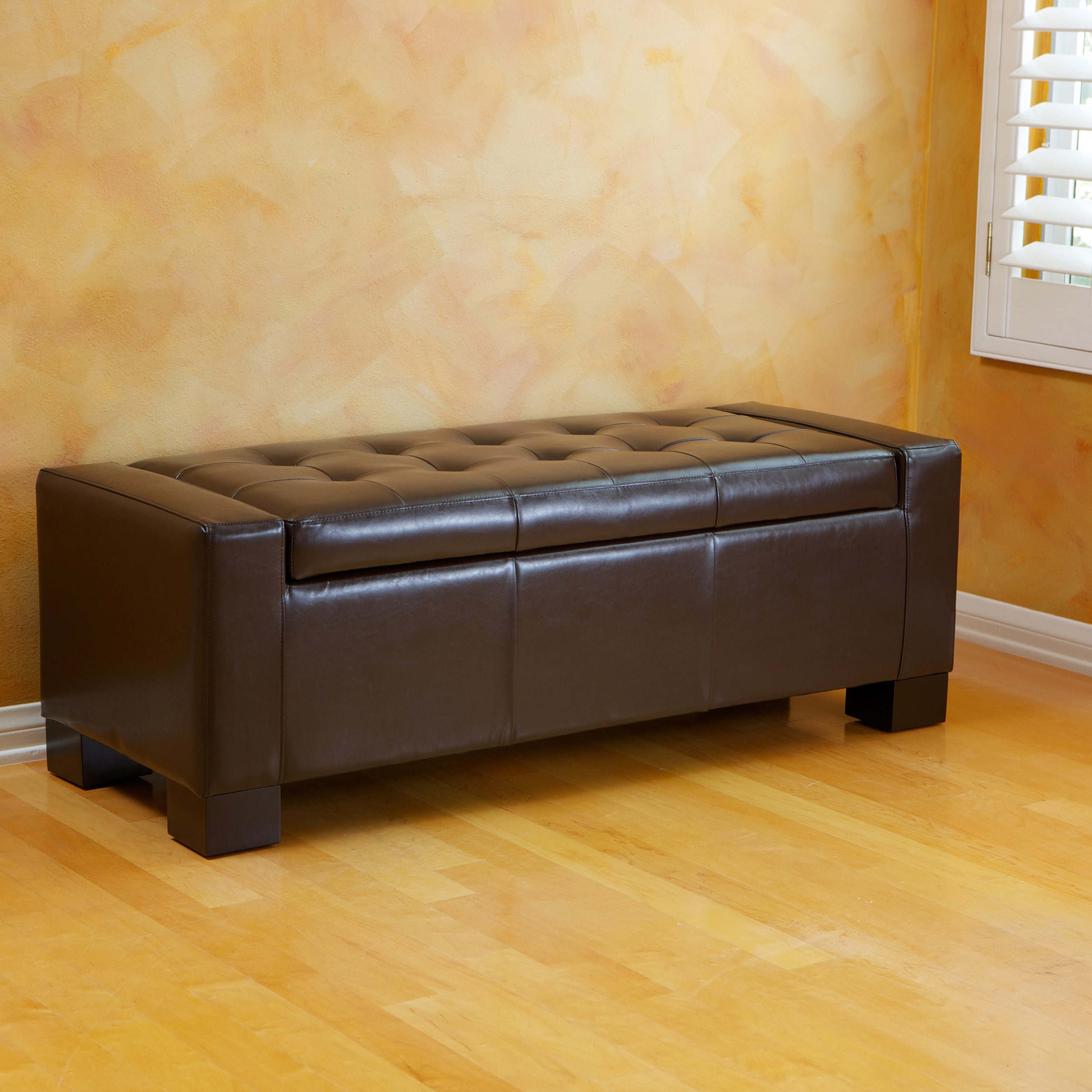 Christopher Knight Home Guernsey Brown Bonded Leather Storage Ottoman Bench