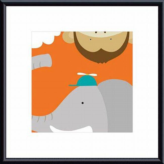 Yuko Lau 'Safari Group: Monkey & Elephant' Metal-framed Art