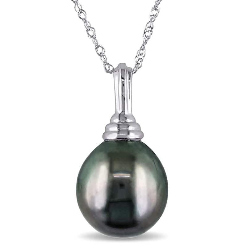Miadora 14k White Gold Cultured Tahitian Drop Pearl Necklace (9-10 mm)
