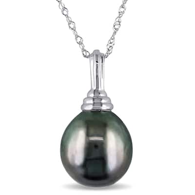 Miadora 14k White Gold Cultured Tahitian Drop Pearl Necklace (9-10 mm)