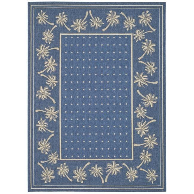 Indoor/outdoor Blue/ivory Bordered Rug (27 X 5)