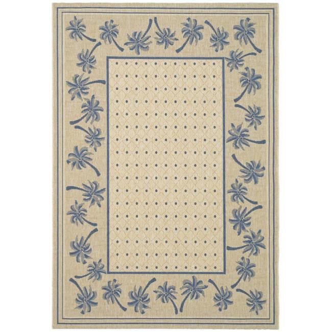 Indoor/ Outdoor Ivory/ Blue Rug (53 X 77)