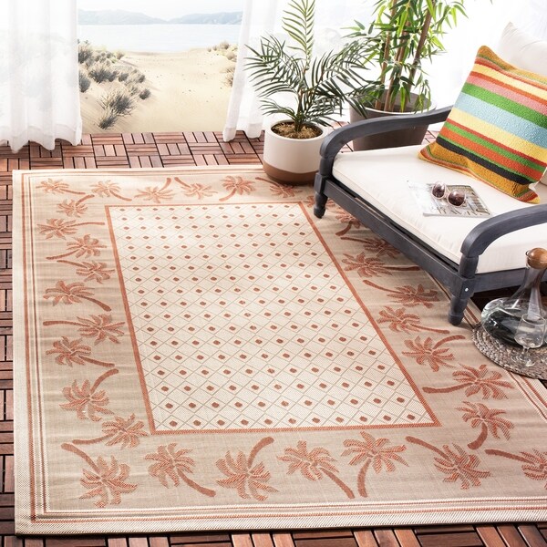 Shop Safavieh Courtyard Palm Tree Ivory/ Rust Indoor/ Outdoor Rug 6'7
