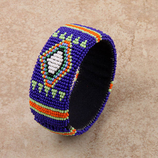 Shop Handmade Glass Zulu Beaded Blue Cuff Bracelet (South Africa