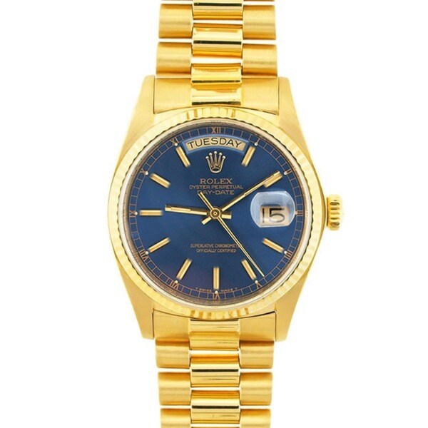 Shop Pre-owned Rolex President Men's 18k Gold Day/ Date Blue Dial Watch ...