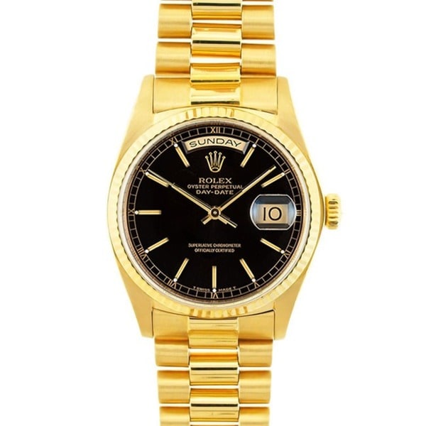 Pre-owned Rolex 18k Gold President Men's Black Dial Watch - Overstock ...