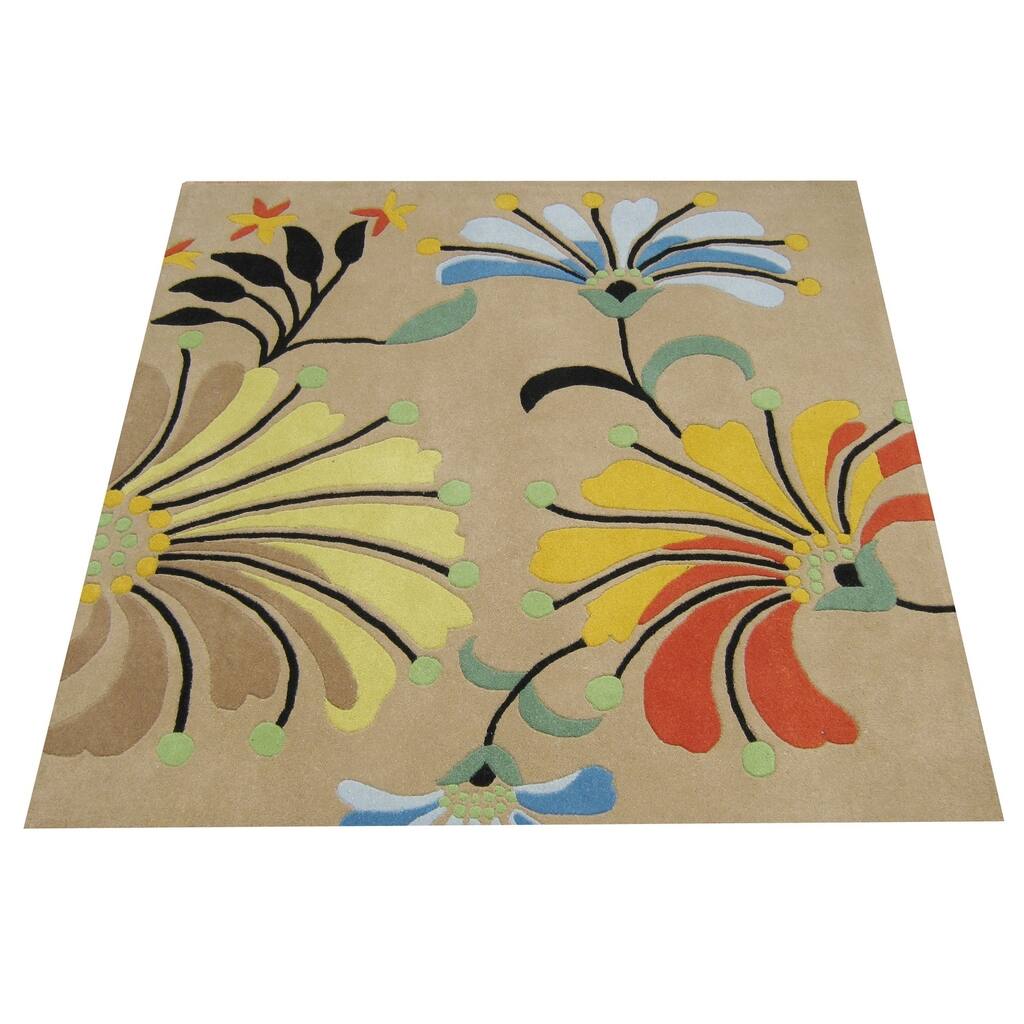 Hand-tufted Metro Flower Beige Wool Rug - 6' x 6' Round
