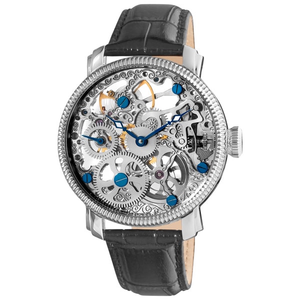 Akribos XXIV Mens Stainless Steel Silvertone Mechanical Skeleton