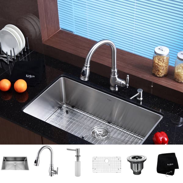 Kraus Standart Pro 32 Undermount Kitchen Sink + Faucet Combo - Stainless Steel