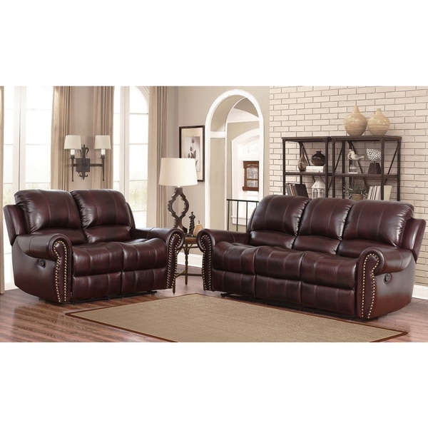 Shop Abbyson Broadway Top Grain Leather Reclining 2 Piece Living Room