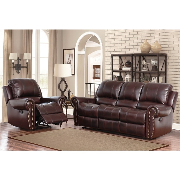 Shop Abbyson Broadway Top Grain Leather Reclining 2 Piece Living Room Set  On Sale  Free 