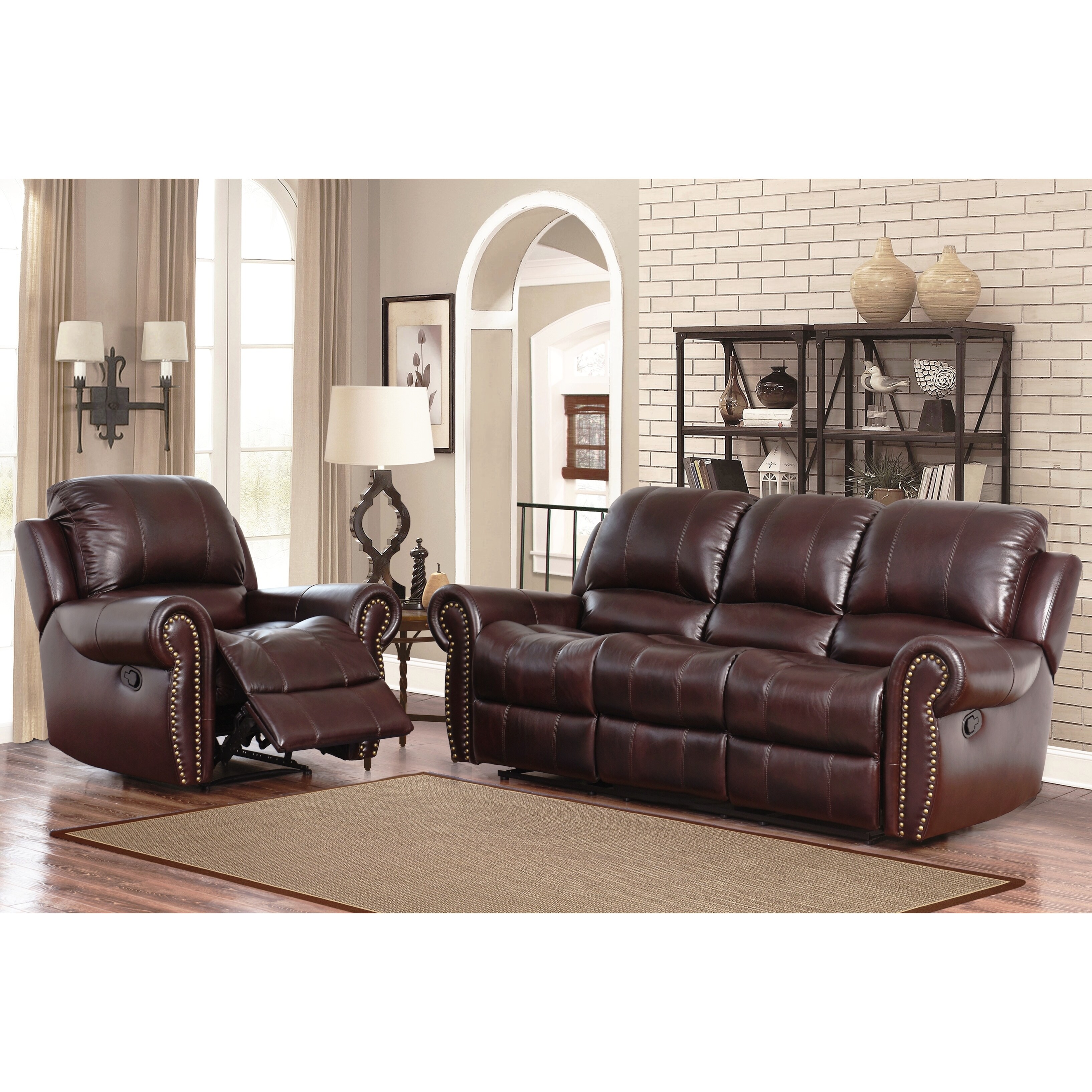 Abbyson Living Broadway Premium Top grain Leather Reclining Sofa And Armchair