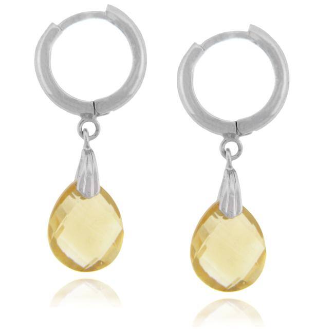Dolce Giavonna Sterling Silver Citrine Briolette Drop Earrings