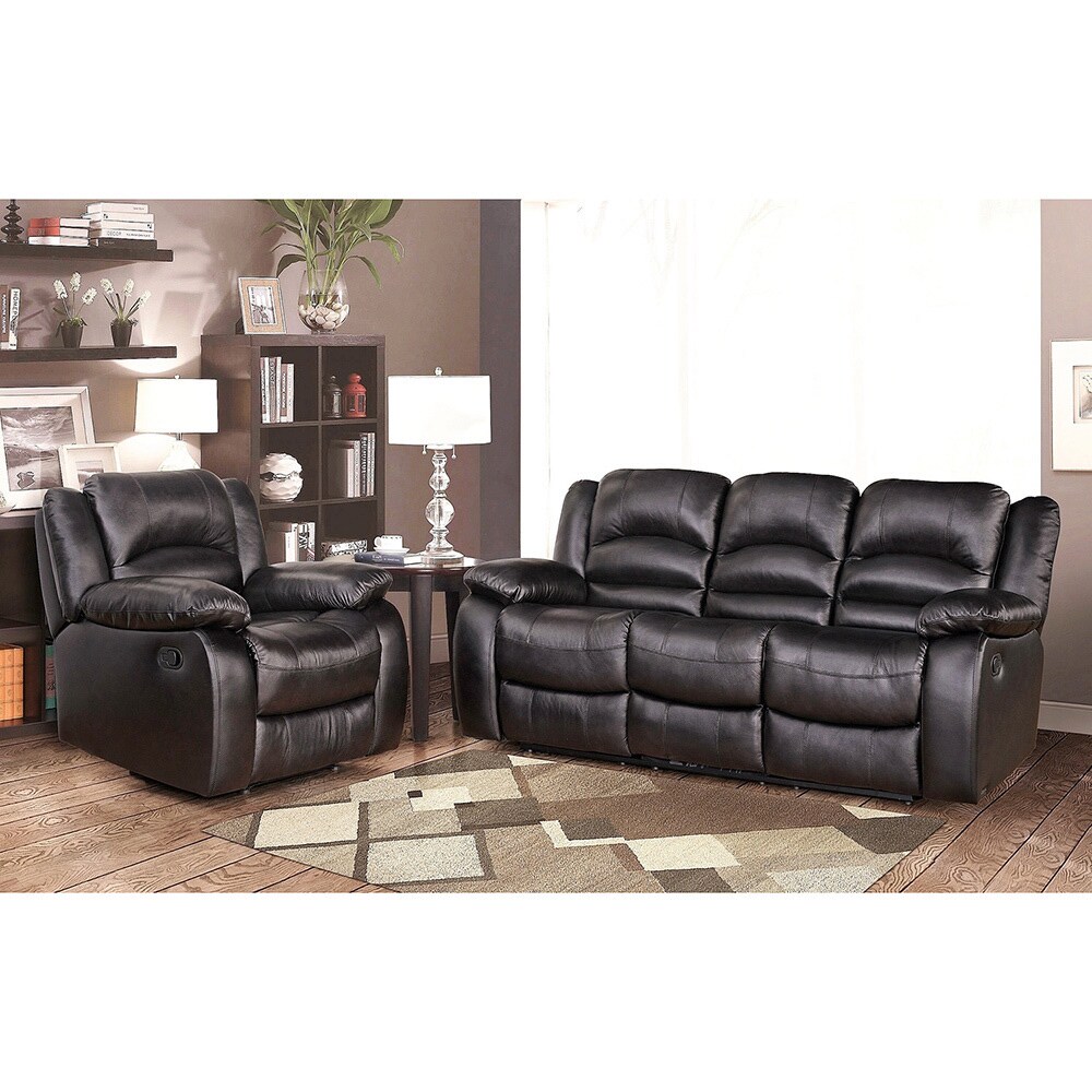 Abbyson Living Brownstone Premium Top grain Leather Reclining Sofa And Armchair Set