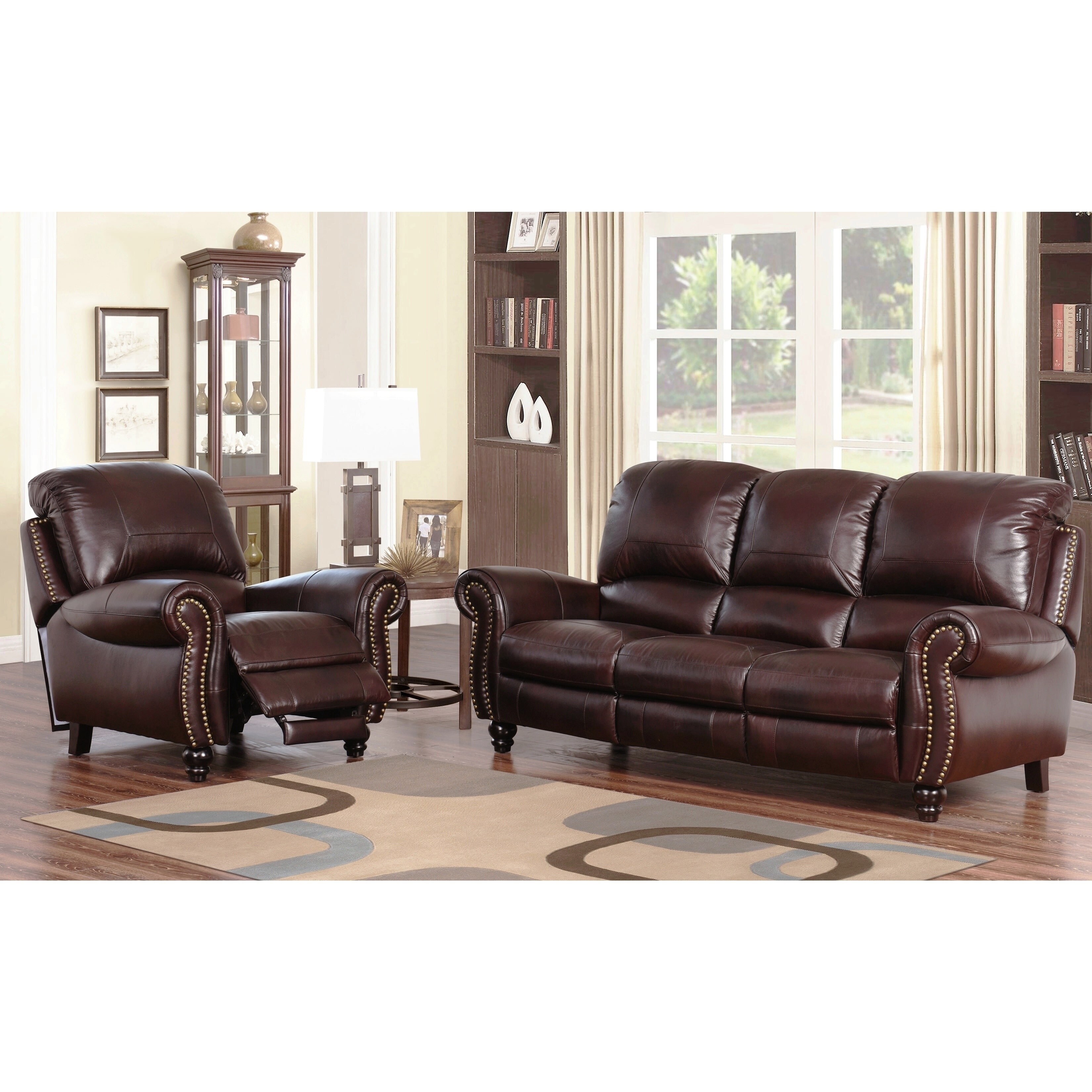 Abbyson Living Madison Premium Top grain Leather Pushback Reclining Sofa And Armchair