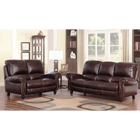 Burgundy Leather Living Room Furniture Sets Online At Abbyson Madison Top Grain Leather Pushback Reclining 2 Piece Living Room Set