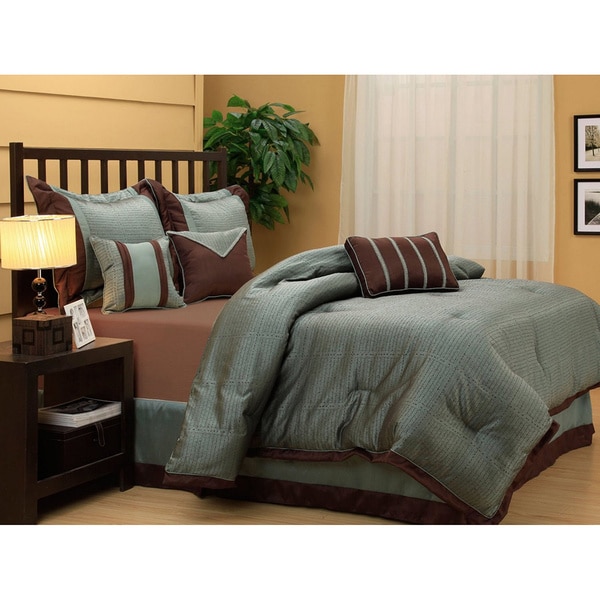 Tobey Luxury Blue Brown 7-piece Comforter Set