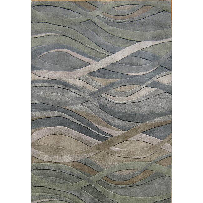 Alliyah Handmade Grey/Green New Zealand Blend Wool Rug - 5' x 8'