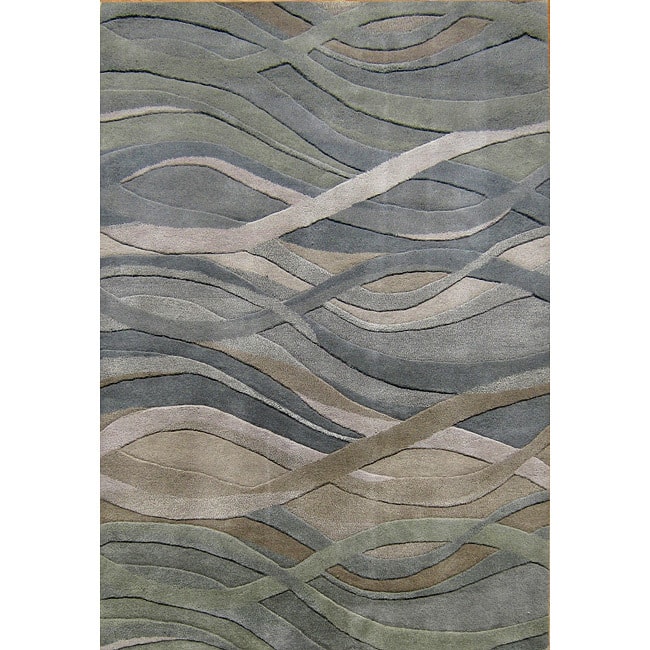 Alliyah Handmade Grey/Green New Zealand Blend Wool Rug - 5' x 8'