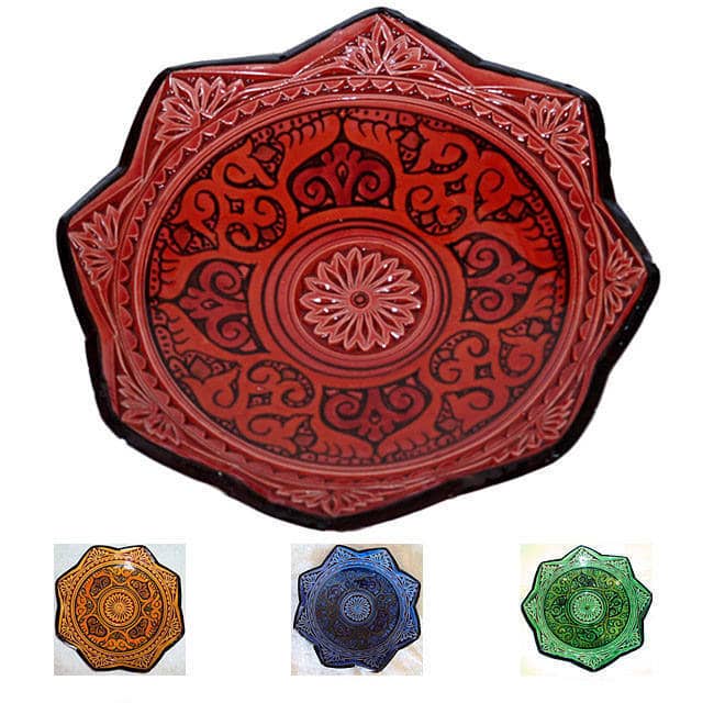 Handmade Ceramic 'Isabella' Engraved Decorative Plate (Morocco)