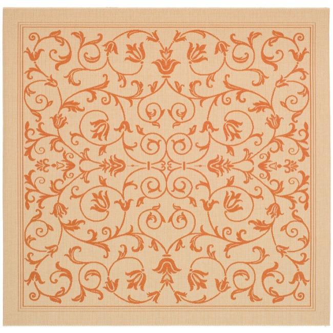 Safavieh Resorts Scrollwork Natural/ Terracotta Indoor/ Outdoor Rug - 6'7" x 6'7" square