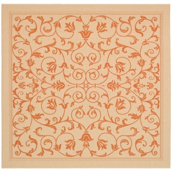 Safavieh Resorts Scrollwork Natural/ Terracotta Indoor/ Outdoor Rug - 6'7" x 6'7" square
