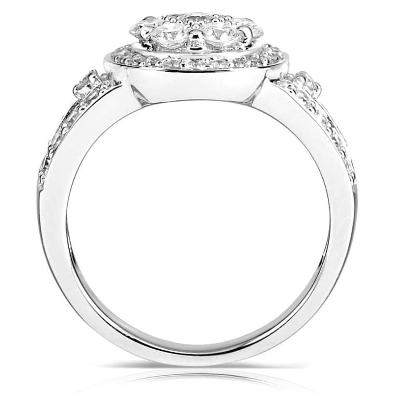 Annello by Kobelli 14k Gold 1 1/5ct TDW Low Setting Diamond Halo 3-Piece Round Cluster Statement Bridal Rings Set