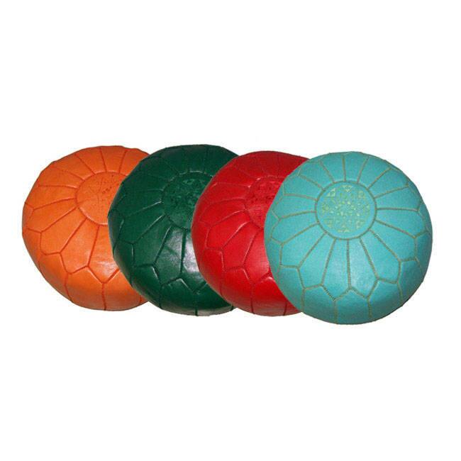 Handmade Leather Contemporary Round Ottoman Pouf (Morocco)
