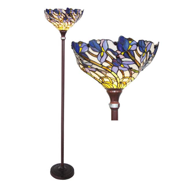 Tiffany-style Iris Bronze Torchiere Lamp - Multi-Color