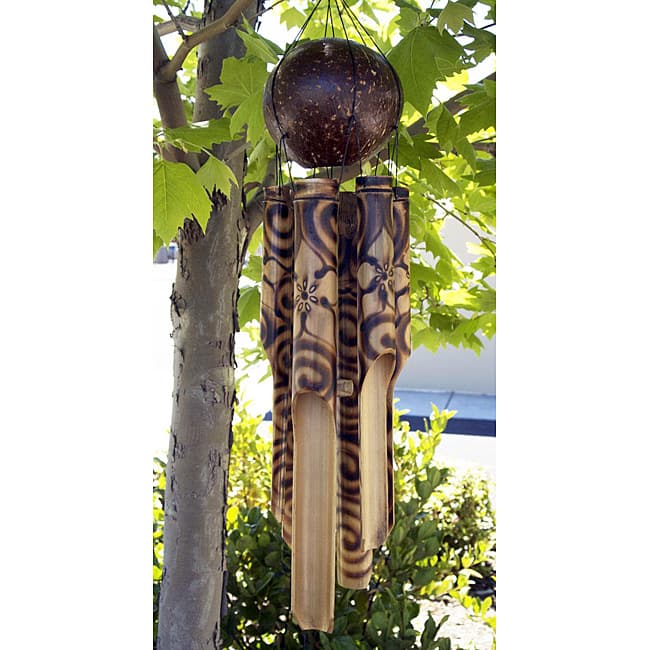 Handmade Bamboo Burnt Hibyscus Wind Chime (Indonesia)