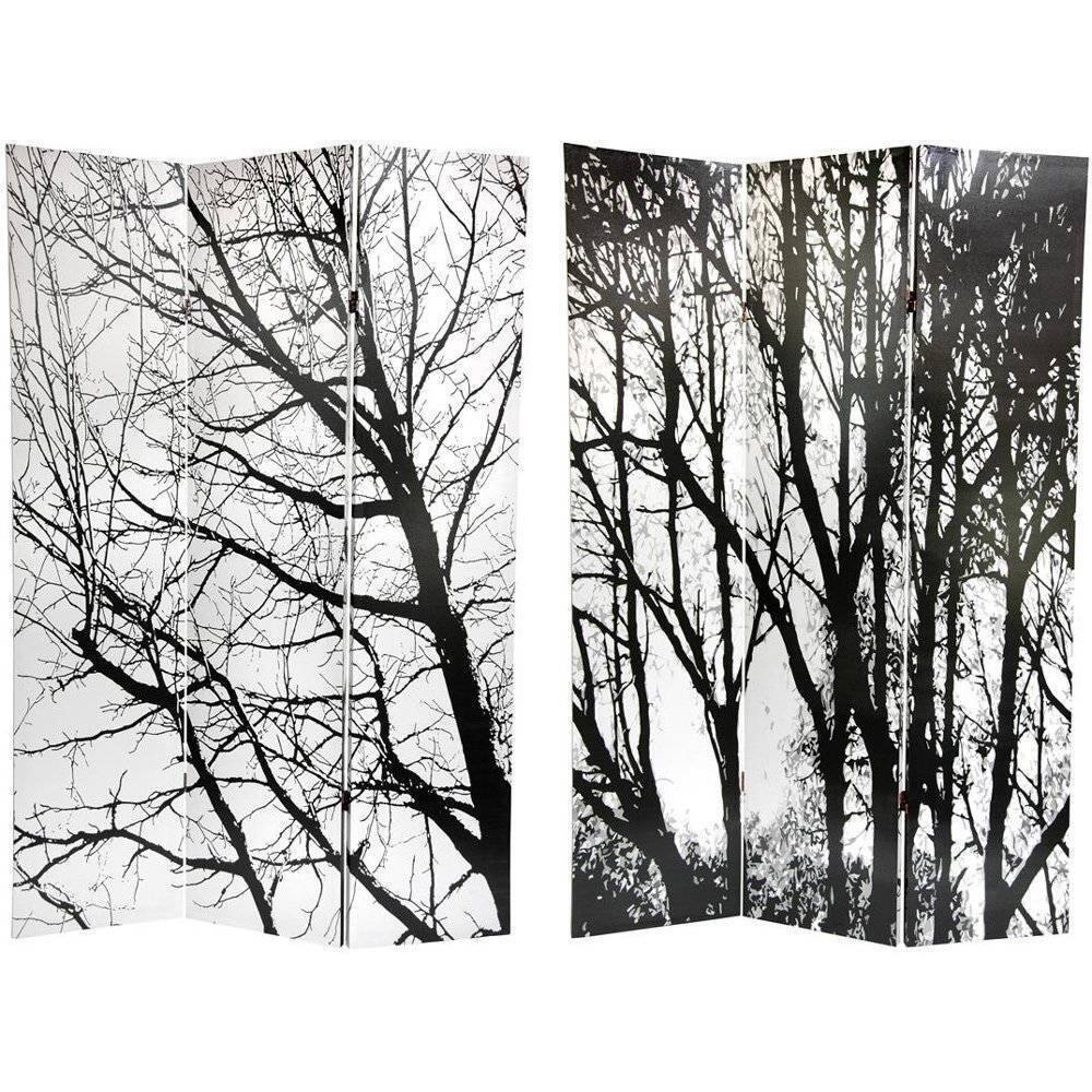 Handmade Canvas Winter Trees Double-sided 6-foot Room Divider (China)