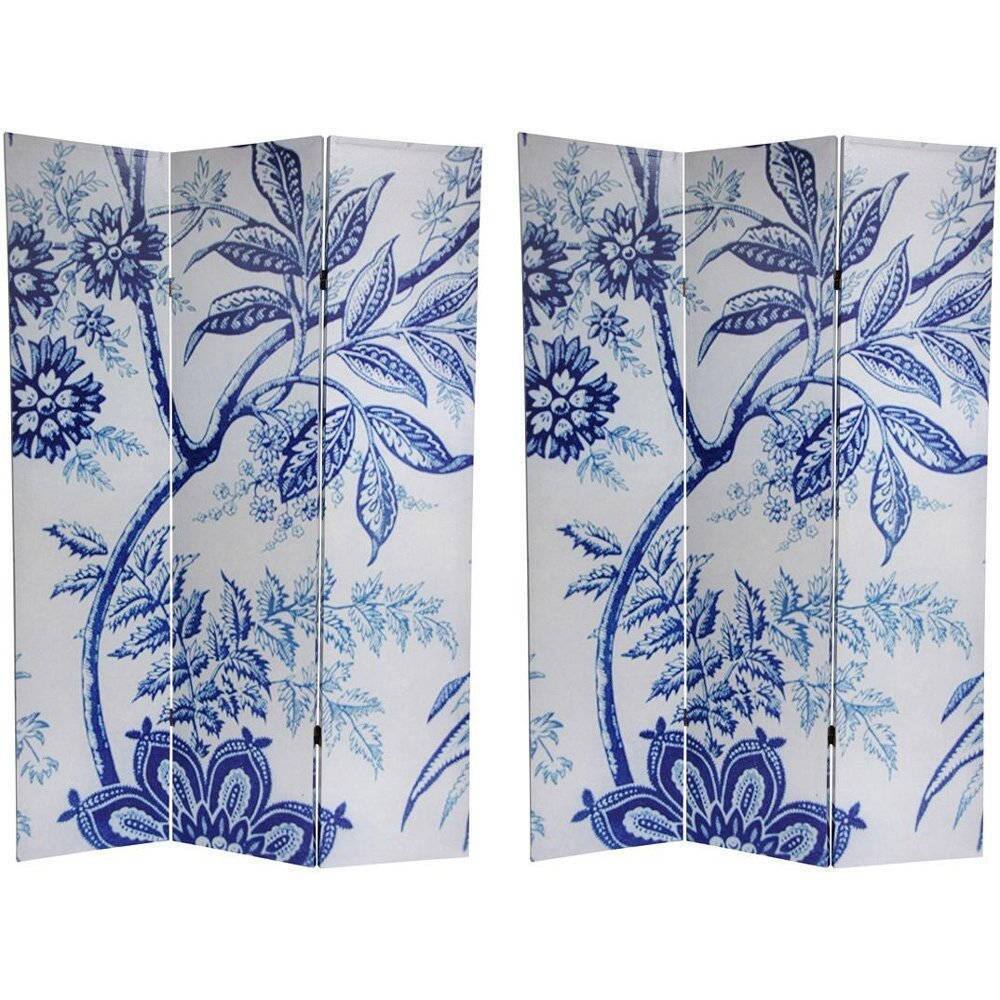 Canvas Double-sided 6-foot Blue Floral Room Divider (China) - 71 x 47