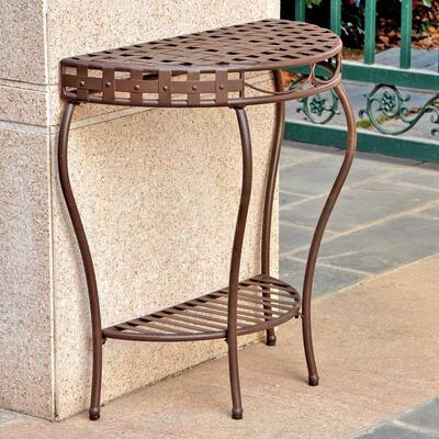 International Caravan Santa Fe Nailhead 2-tier Half Moon Table