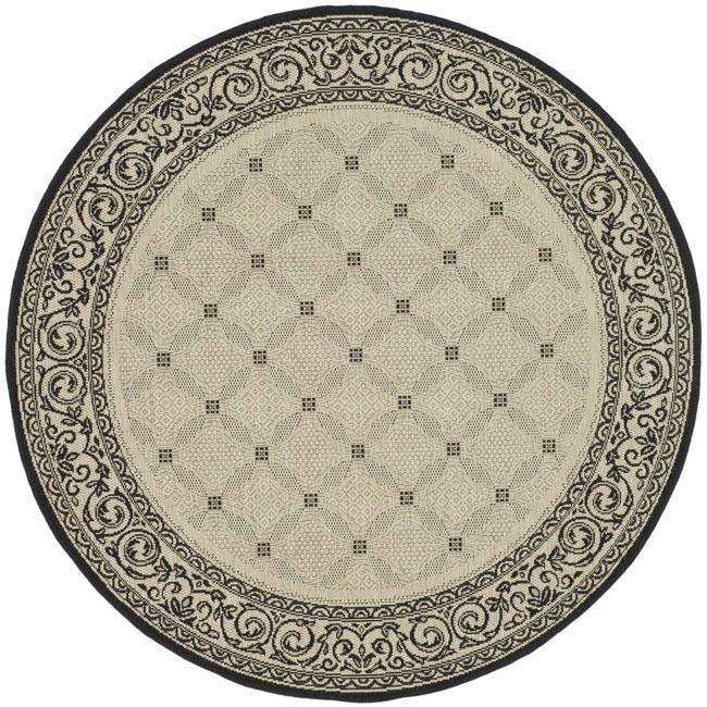 Indoor/ Outdoor Bay Sand/ Black Rug (53 Round)