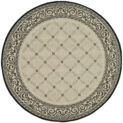 Indoor/ Outdoor Bay Sand/ Black Rug (5'3 Round) Safavieh Round/Oval/Square