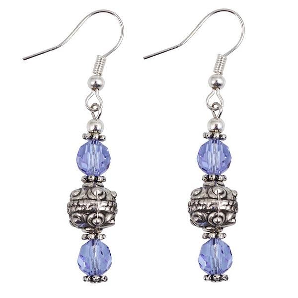 Shop Handmade Silver and Blue Crystal Bead Dangle Earrings (Thailand