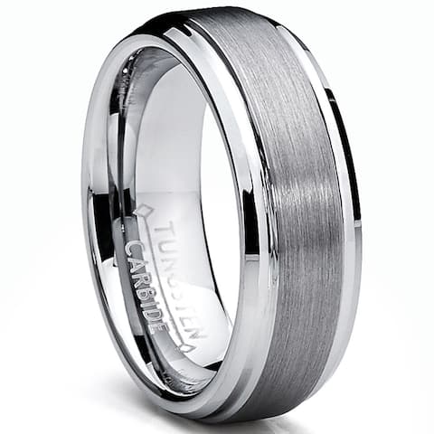 Mens Tungsten Brushed Polished Beveled Edge Ring (7 mm)