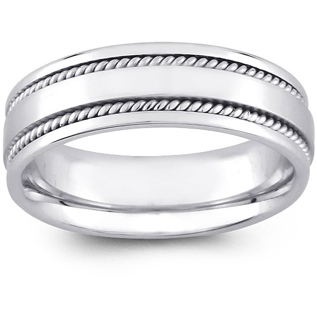 14k White Gold Women's Rope Detail Comfort Fit Wedding Band (5.2 mm)