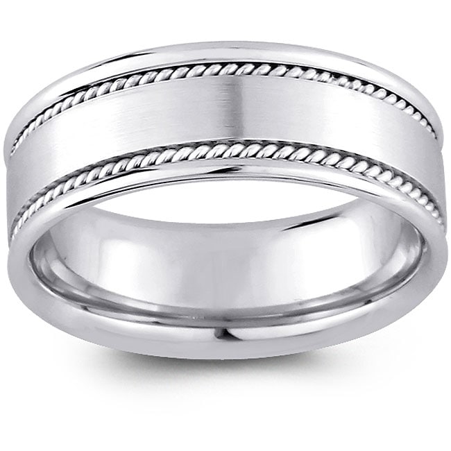 Shop 14k White Gold Men S Rope Detail Comfort Fit Wedding Band 8 Mm