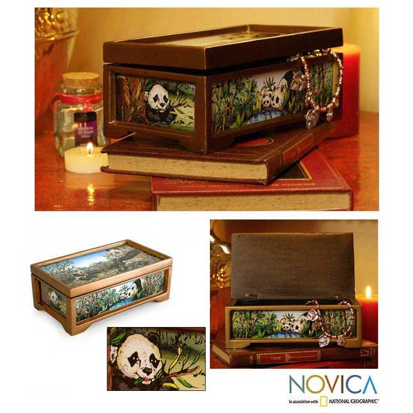 Glass 'Panda Family' Jewelry Box (Peru) Novica Jewelry Boxes