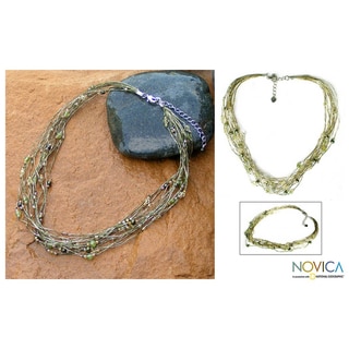 Pearl and Peridot 'River Of Green' Torsade Necklace (Thailand) Novica Necklaces