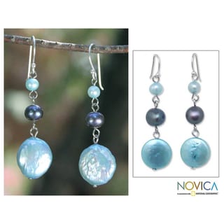 Pearl Drop 'Sumptuous Blue Trio' Earrings (Thailand) Novica Earrings