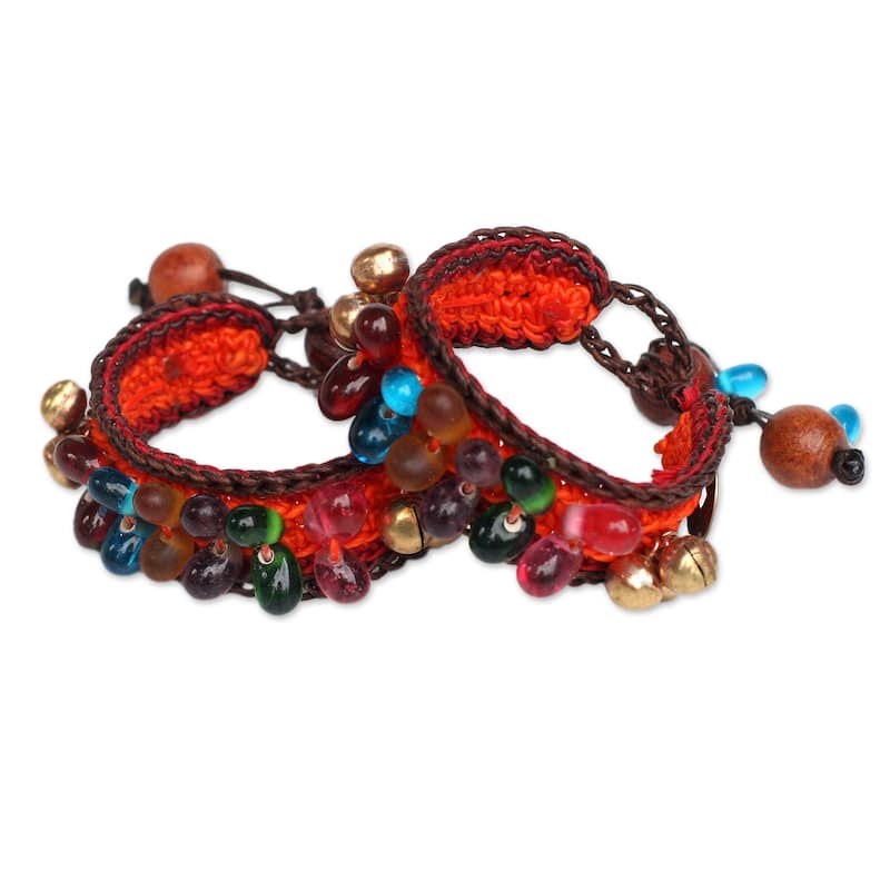 NOVICA Handmade Bold Orange Fortune Crocheted Wristband Bracelets (Thailand)