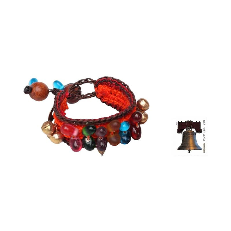 NOVICA Handmade Bold Orange Fortune Crocheted Wristband Bracelets (Thailand)