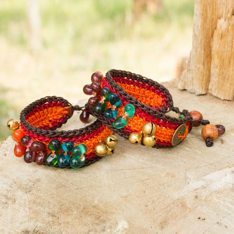 NOVICA Handmade Bold Orange Fortune Crocheted Wristband Bracelets (Thailand)