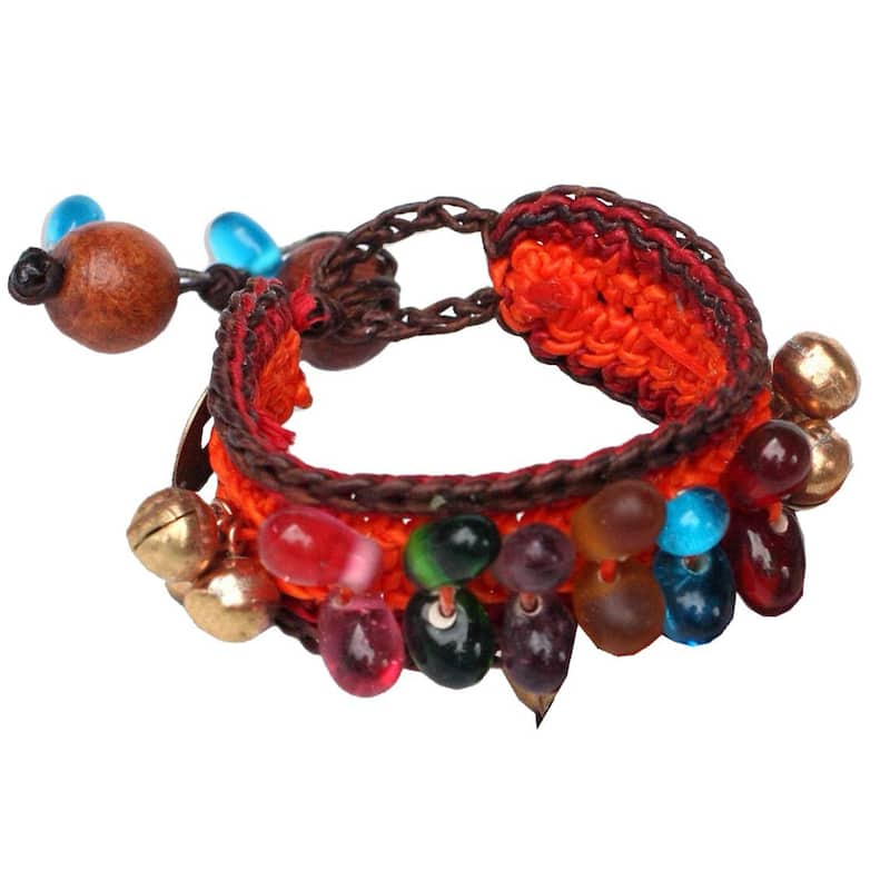 NOVICA Handmade Bold Orange Fortune Crocheted Wristband Bracelets (Thailand)