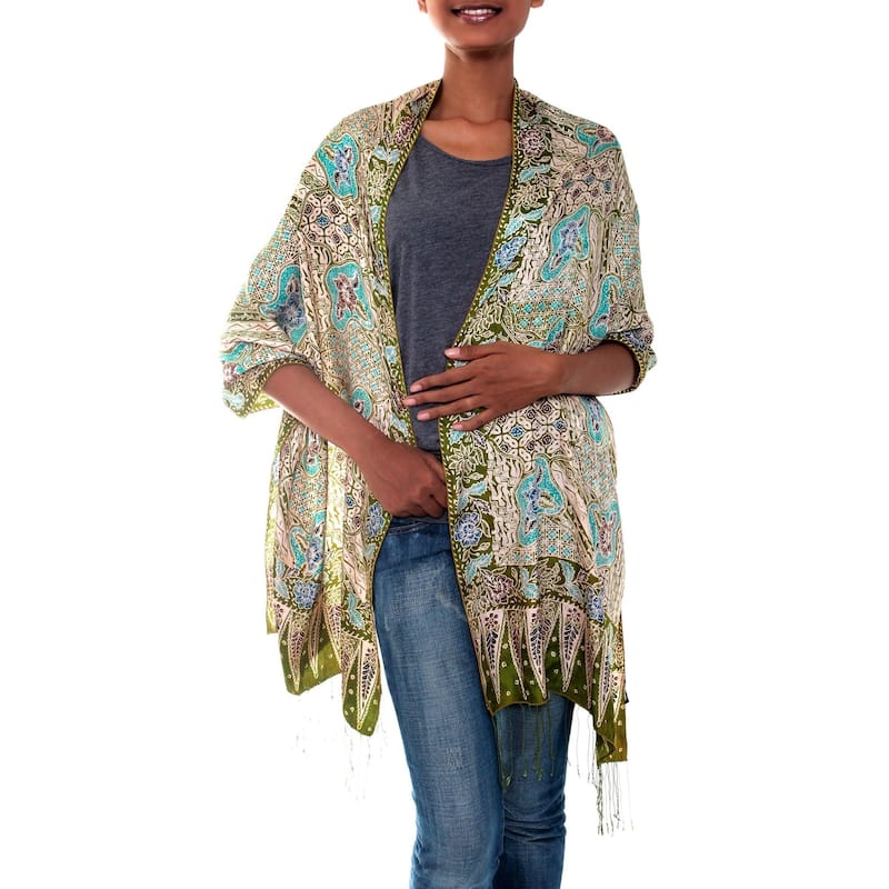 Handmade Silk 'Lavish Java' Batik Shawl (Indonesia) - 1.8