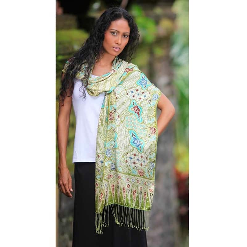 Handmade Silk 'Lavish Java' Batik Shawl (Indonesia) - 1.8